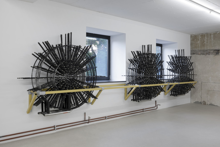 Recess and Incline (Basel, CH), 2023, steel, powder coating, aluminum joints, Christmas lights, dimensions variable. Photography: Gina Folly / all images copyright and courtesy of the artist and For