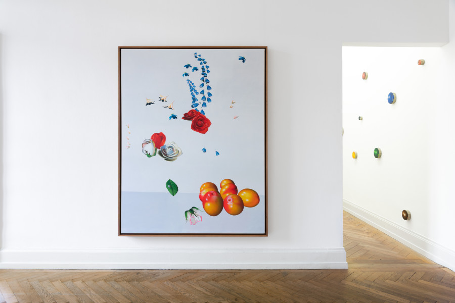 May Your Dream Come, installation view: Marius Steiger, Still Life (Fruits, Leaves, Blossoms), 2022, Kunsthalle Palazzo 2023, photo: Jennifer Merlyn Scherler
