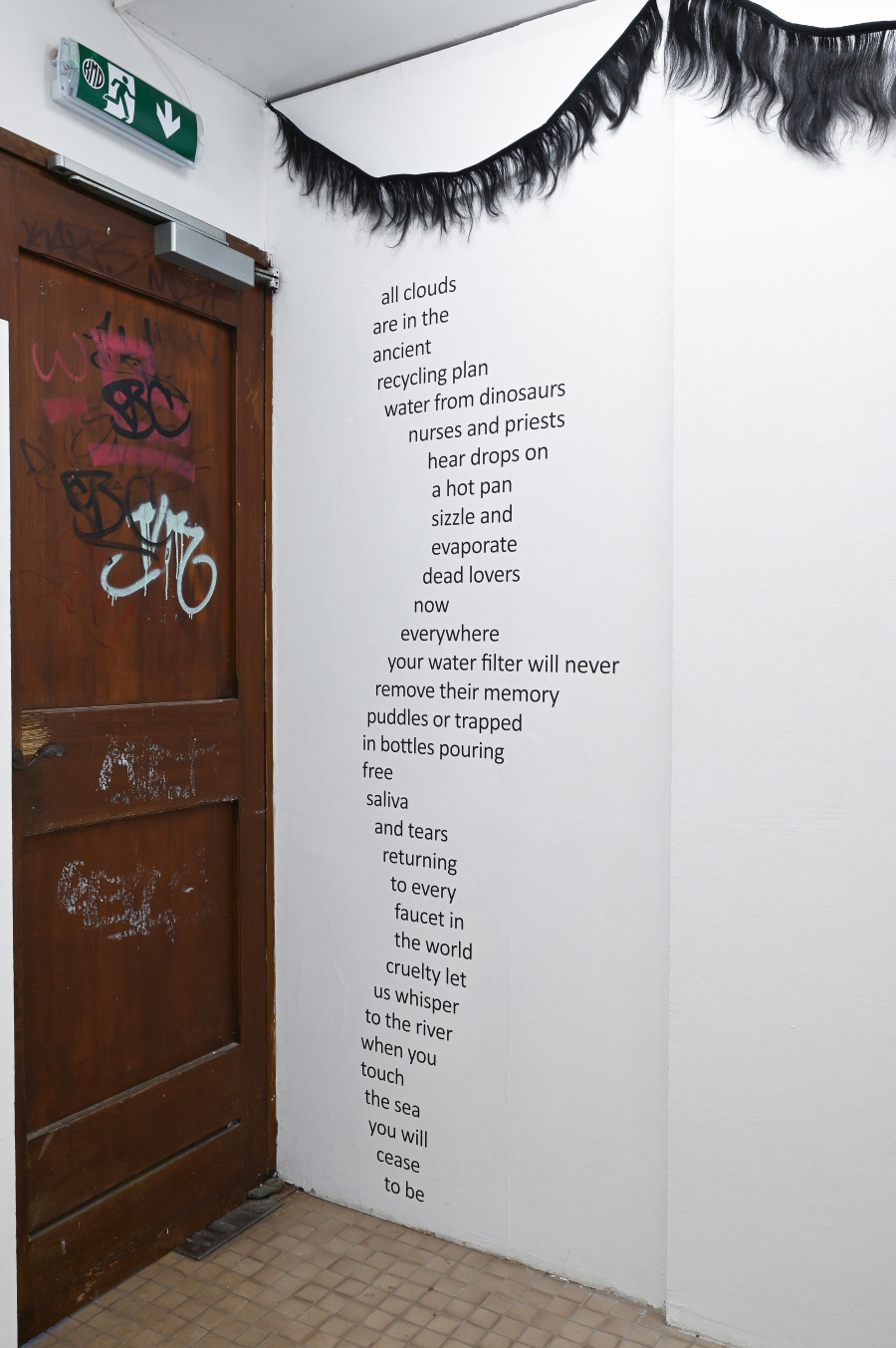 CAConrad, "Poem from First Light," 2025, dimensions variable, CAConrad, Jan Domicz, Gina Folly, Germaine Koh, Devin T. Mays, Sean Morel (organized by u), "Brain in a Pipe" at Kaiserwache, Freiburg im Breisgau, 2026. Images courtesy of the artists and Kaiserwache. Photo: Stefan Lux.