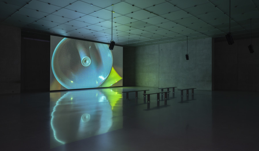 Cyprien Gaillard, When you expect flutes, it’s whistles, Exhibition view third floor Kunsthaus Bregenz, 2026, DETERRENT, 2026. Photo: Timo Ohler. © Cyprien Gaillard, Kunsthaus Bregenz. Courtesy of the artist, Kunsthaus Bregenz, Fondazione Prada
