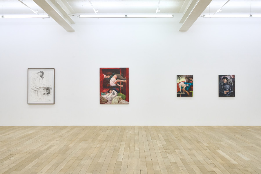 Installation view, Hernan Bas, Nightmares & Melancholy, Galerie Peter Kilchmann, 2024.