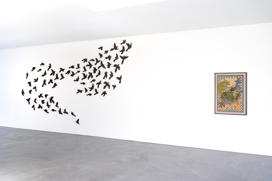 Emilia Bergmark, exhibition view, Going, Going, Gone., view on EX (Passenger Pigeon) and NT (Lunglav), both 2025, von Bartha, Basel, 2026. Photo: Finn Curry / von Bartha. Courtesy of the artist and von Bartha.