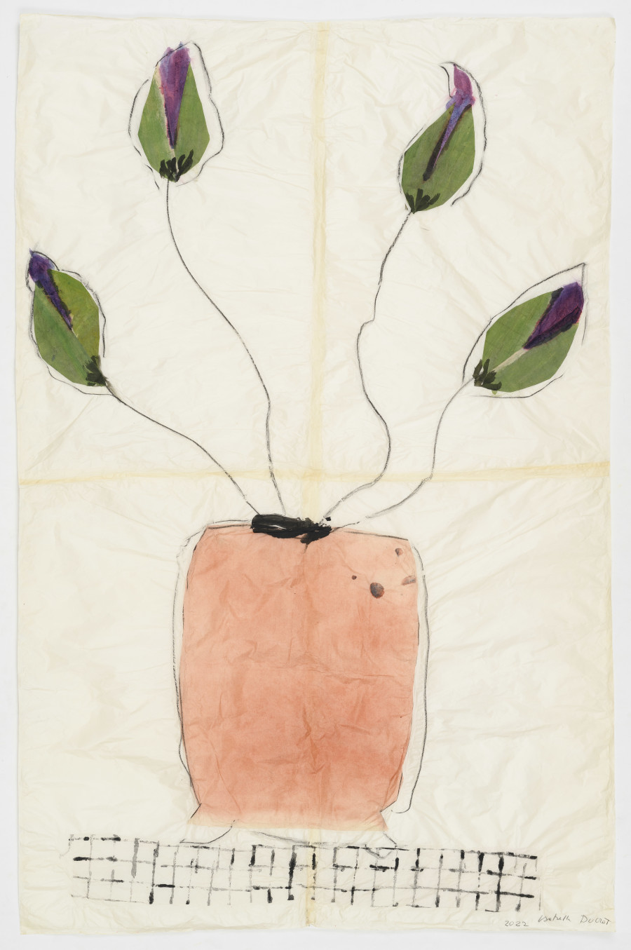 Isabella Ducrot, Big Pot III, 2022, Pencil, collages, pigment, textile on Japan paper, 190 x 126 cm. Photo credit: Giorgio Benni