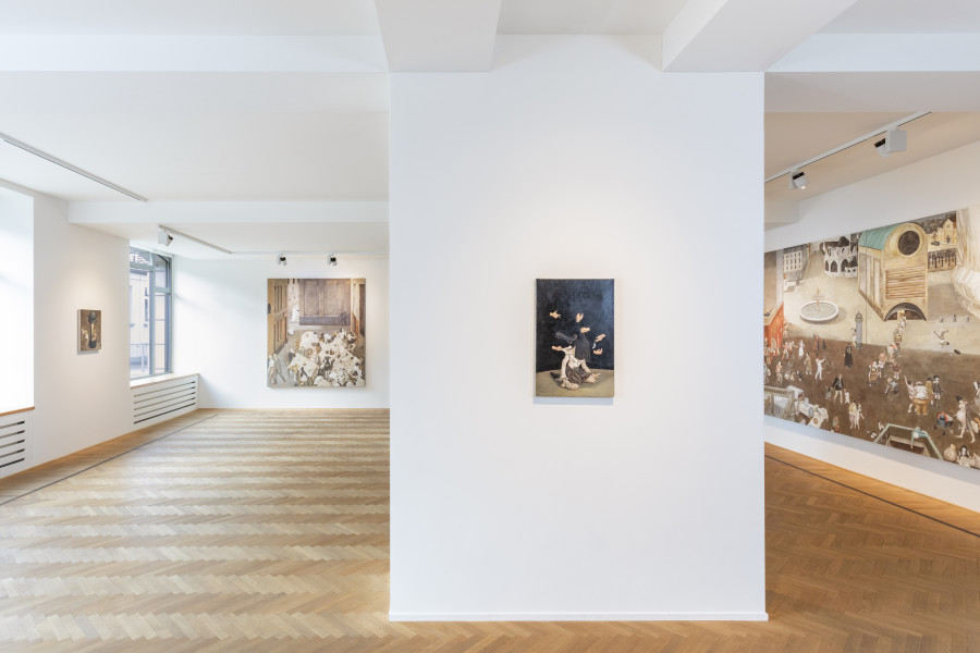 Installation shots of "Le Théâtre du Paradis" with works by Xiao Guo Hui, exhibited at Galerie Fabian Lang, Zurich, (23 November 2023 - 20 January 2024). Credit: Courtesy of the artist and Galerie Fabian Lang. Copyright: © Galerie Fabian Lang