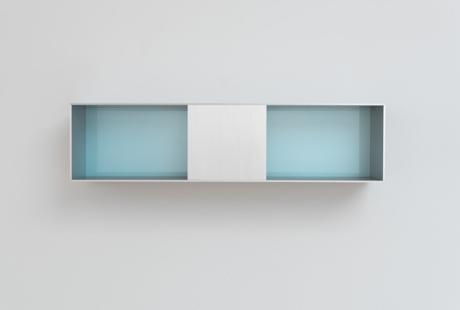 Donald Judd, Untitled, 1991, Clear anodized aluminum with light blue plexiglass, 9 7/8 x 39 3/8 x 9 7/8 inches (25 x 100 x 25 cm). © Judd Foundation/Artists Rights Society (ARS), New York. Photo: Rob McKeever. Courtesy Gagosian