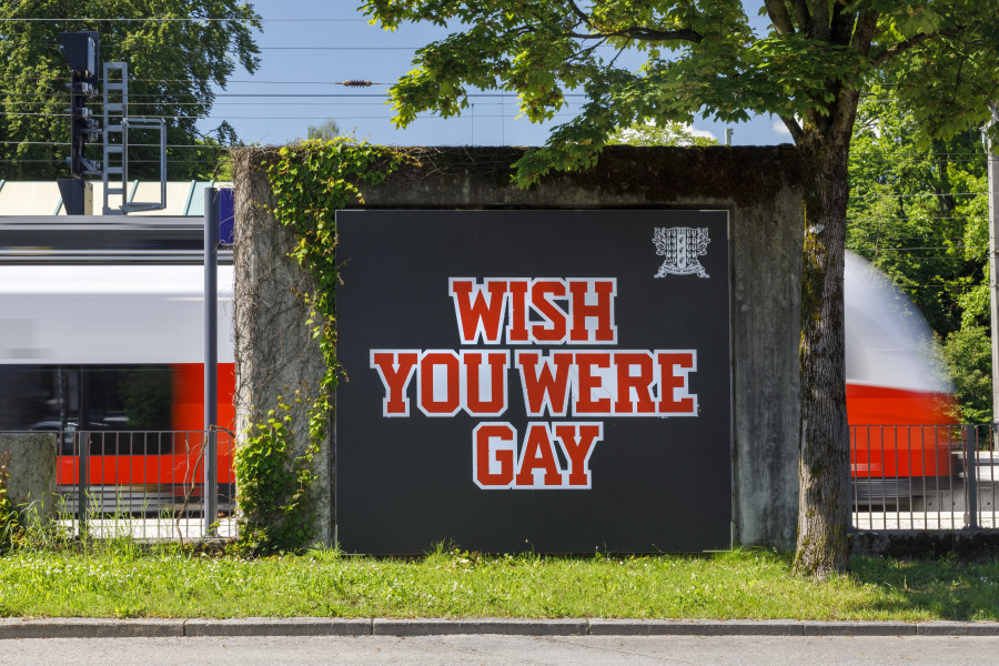 Anne Imhof, Wish You Were Gay, Installation view KUB Billboards, 2024. Photo: Markus Tretter. Courtesy of the artist © Anne Imhof, Kunsthaus Bregenz