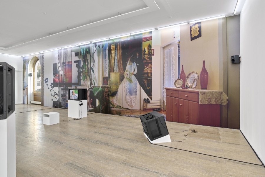 Exhibition view, Saga — Mythologie du départ
, Noha Mokhtar & Sahar Suliman, Halle Nord, Geneva, 2025. Photo credit: © Thomas Maisonnasse / Halle Nord, 2025