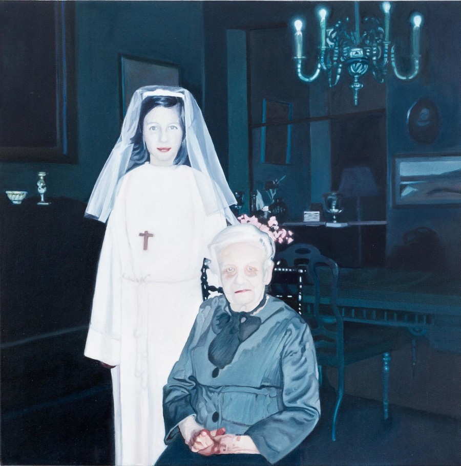 Dominique Delefortrie, Portrait de famille, 2021. Huile sur toile, 60 x 60 cm.