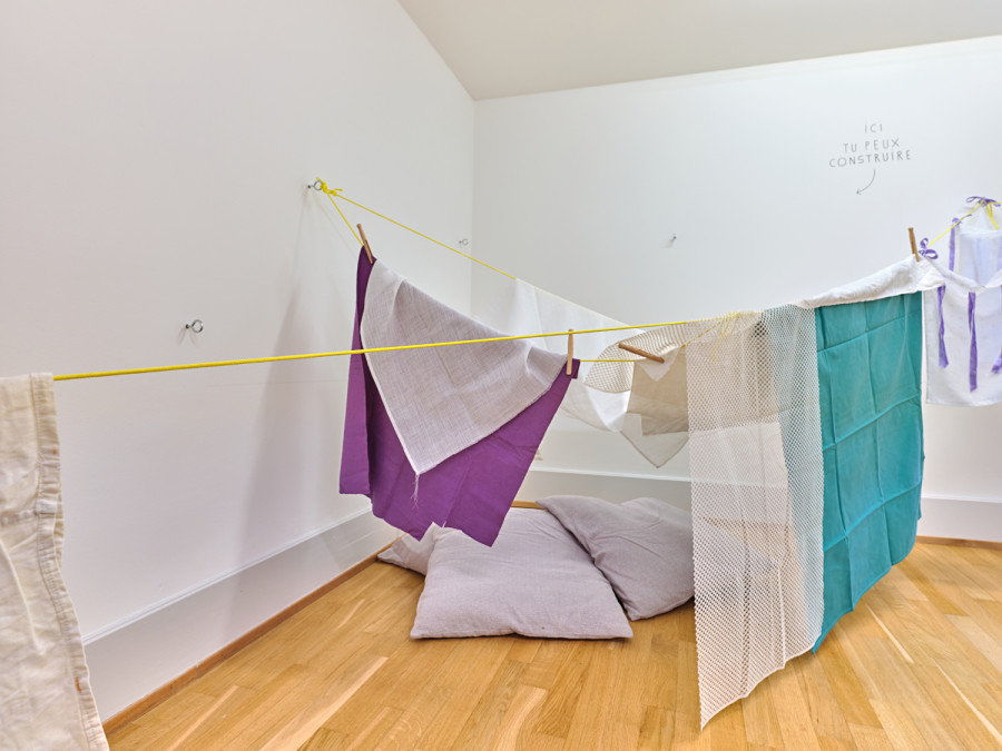 Exhibition View, ‘Stitches: A Haunted House and Other Ghost Stories’ at the Villa Bernasconi, 2026 / Photo by Nicolas Delaroche Studio. HERE YOU CAN BUILD: extension room