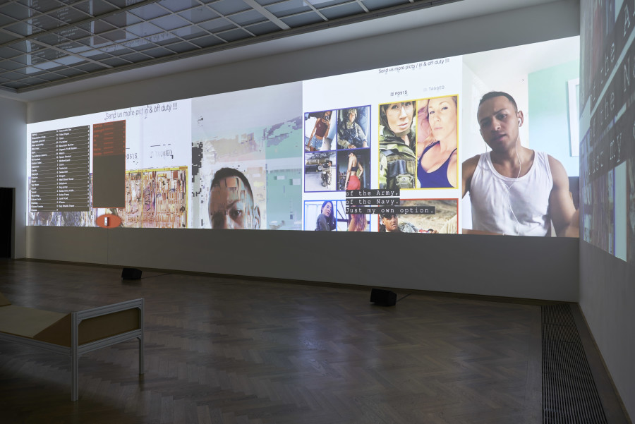 Neïl Beloufa, Growth, 2024, installation view, in: Neïl Beloufa, Humanities, Kunsthalle Basel, 2024, photo: Philipp Hänger / Kunsthalle Basel