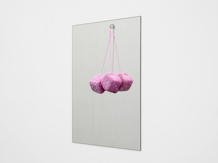 Sarah Benslimane, Untitled, 2025, Mirror, fur dice, 76 x 60 x 15 cm. Photo: Cedric Mussano