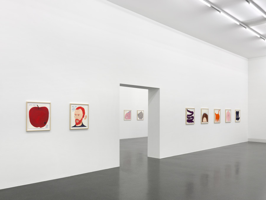 Installation view, David Shrigley, Proposals for Record Covers, Galerie Francesca Pia, Zurich, 2022. Photo: Annik Wetter