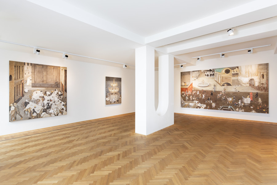 Installation shots of "Le Théâtre du Paradis" with works by Xiao Guo Hui, exhibited at Galerie Fabian Lang, Zurich, (23 November 2023 - 20 January 2024). Credit: Courtesy of the artist and Galerie Fabian Lang. Copyright: © Galerie Fabian Lang