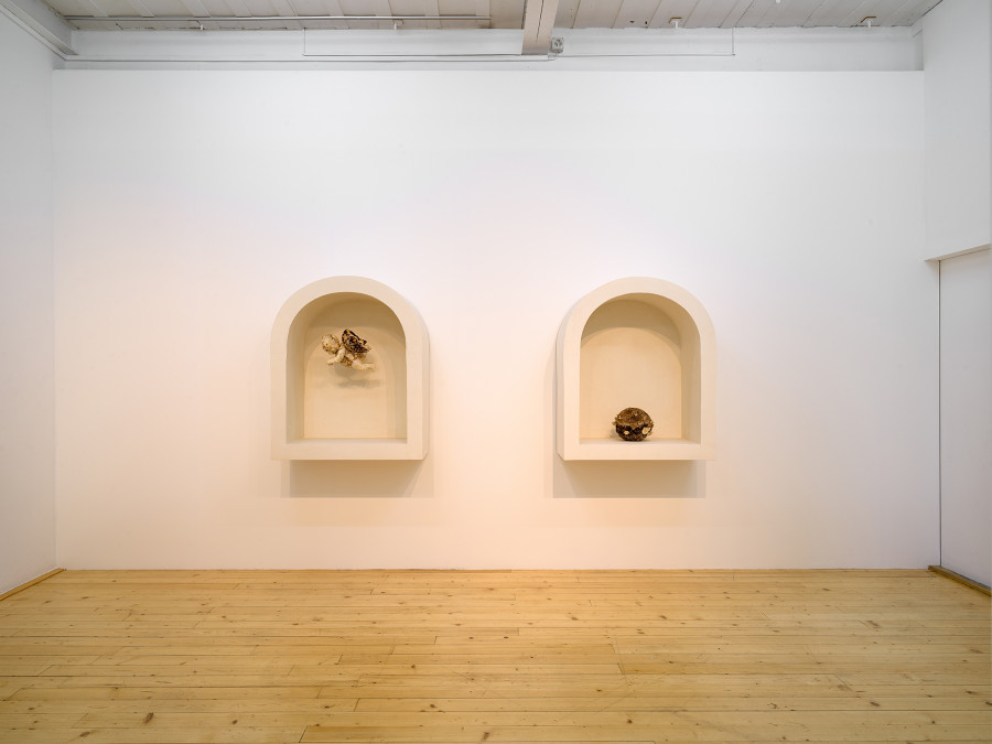 Nour Mobarak, Cupid Copy (2023); Apollo Copy (2023), installation view, Passages, Kunsthalle Friart Fribourg, 2026. Photo: Cedric Mussano