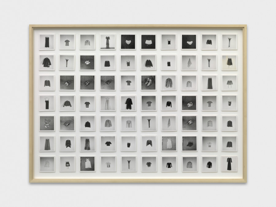 Hans-Peter Feldmann, Alle Kleider einer Frau, 1970s, 70 photographs, each 9 x 8.8 cm, 87 x 118 cm