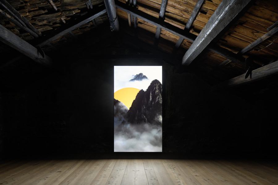 Exhibition view, Su-Mei Tse, The Yellow Mountain, 2004, 3 min 40 sec, 70 seconds of silence, 4/5. Photo: Ralph Feiner, Courtesy of the artist and Galerie Tschudi