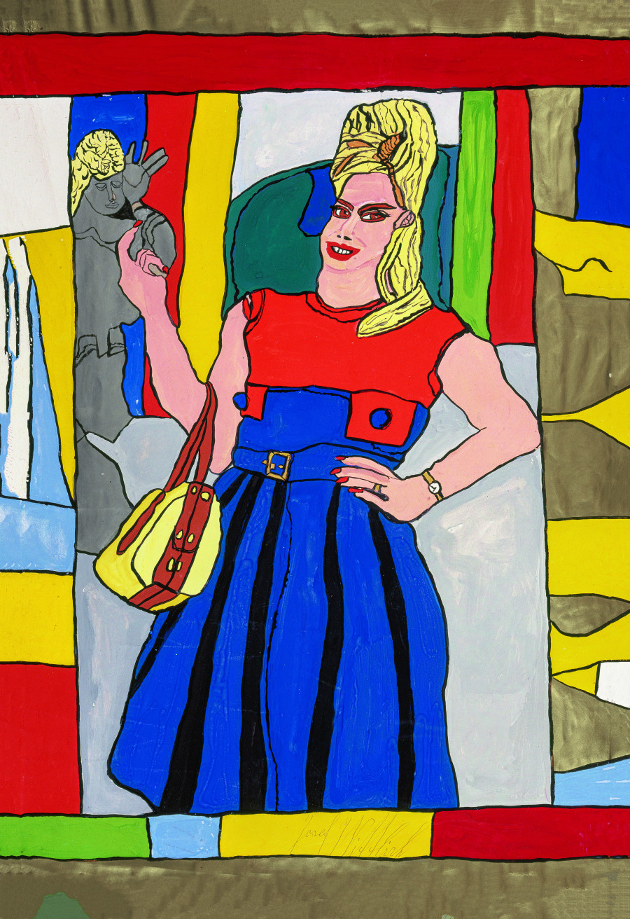 Josef Wittlich, Frau mit Plastik, between 1964 and 1975, gouache and gold varnish on cardboard, 90 x 62.5 cm, photo : AN – Collection de l’Art Brut, Lausanne