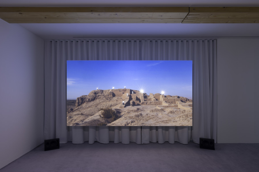 Saodat Ismailova, Melted Into The Sun, 2024. Installation view of “Lantern With No Walls”, Fondazione In Between Art Film at Tarmak 22, Gstaad, 2024. Courtesy of the artist and Fondazione In Between Art Film. Photo: Andrea Rossetti