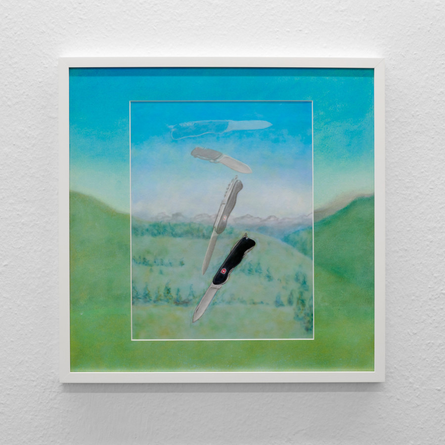 Adam Cruces, A Falling Knife Has No Handle, 2024, Pastel on velour and mat board, 62 x 62 cm. Photo copyright: Flavio Karrer. Courtesy: Adam Cruces and Blue Velvet, Zürich