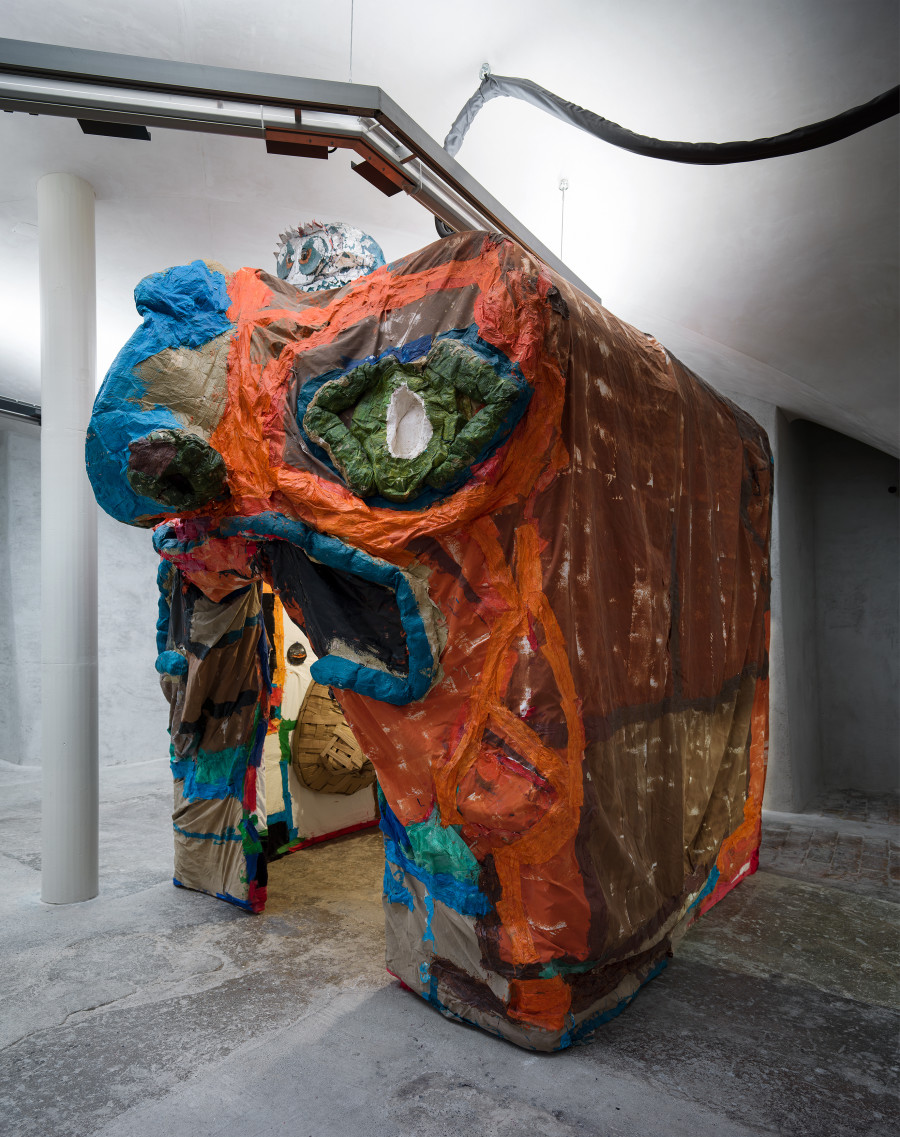 Exhibition view Monster Chetwynd «Profusion Protrusion», Cabaret Voltaire 2023; Monster Chetwynd, Il Tetto, 2017. Photo: Cedric Mussano.