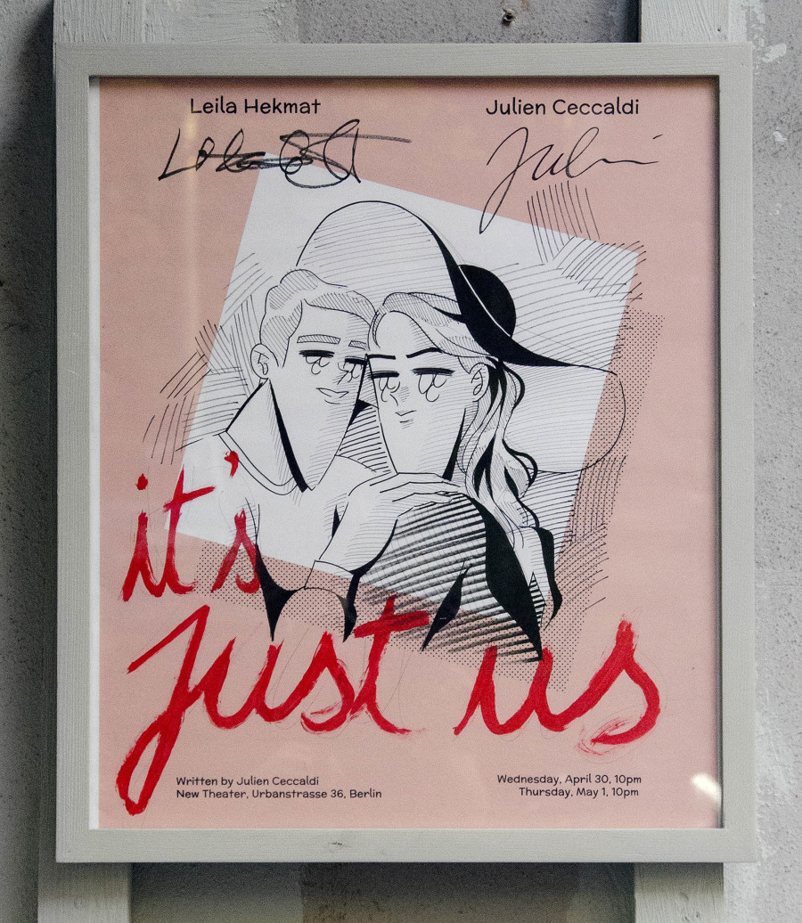 Julien Ceccaldi, Schaukasten for It’s Just Us, 2014, Ink and acrylic paint on inkjet print in painted frame, 30 × 40 cm. Courtesy the artists and Galerie Isabella Bortolozzi, Berlin