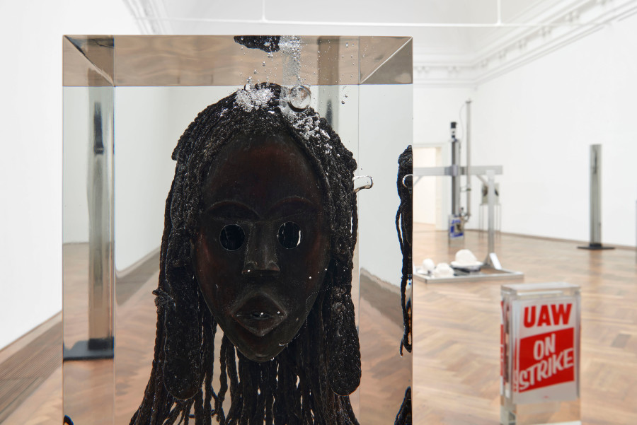 Matthew Angelo Harrison, installation view, Proto, Kunsthalle Basel, 2021, view on, Bated Breath, 2021. Photo: Philipp Hänger / Kunsthalle Basel