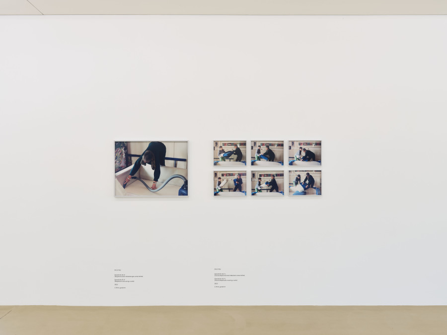 Quasitutto, Series of works, Gina Folly, « Gina Folly. Autofokus », exhibition view at Kunstmuseum Basel | Gegenwart, 2023, C-print, framed, Picture: 80 x 60 cm; Picture: 60 x 80 cm; Picture: 27.5 x 36 cm, © by the artist / the artist, Gina Folly, 2023, Photo: Emanuel Rossetti.