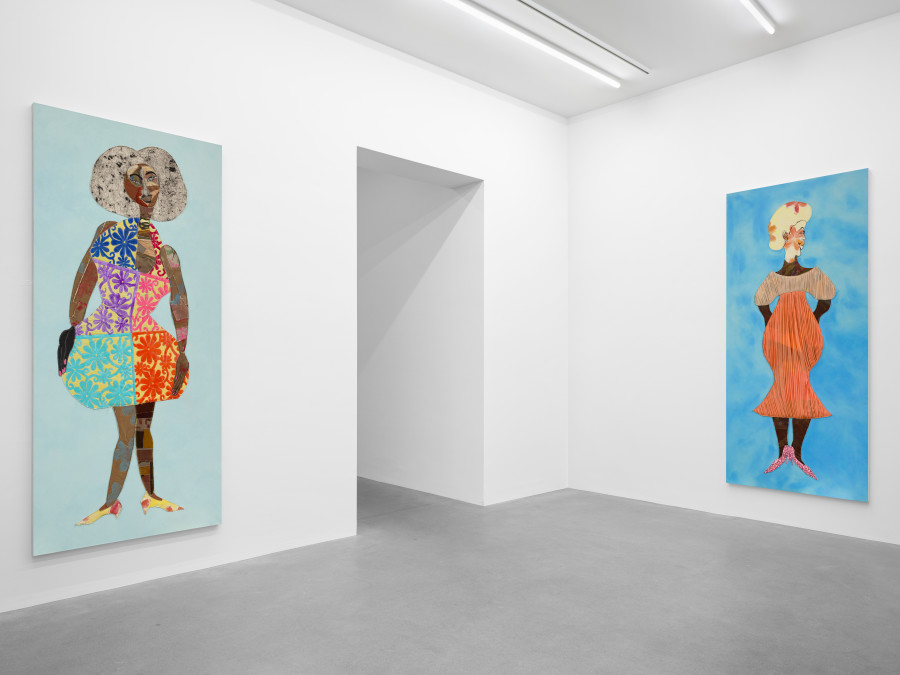 Installation view, Aria Dean, Sandra Mujinga, Tschabalala Self, Galerie Eva Presenhuber, Zurich, Waldmannstrasse, 2026. © the artists. Courtesy the artist and Galerie Eva Presenhuber, Zurich / Vienna. Photo: Stefan Altenburger Photography, Zürich