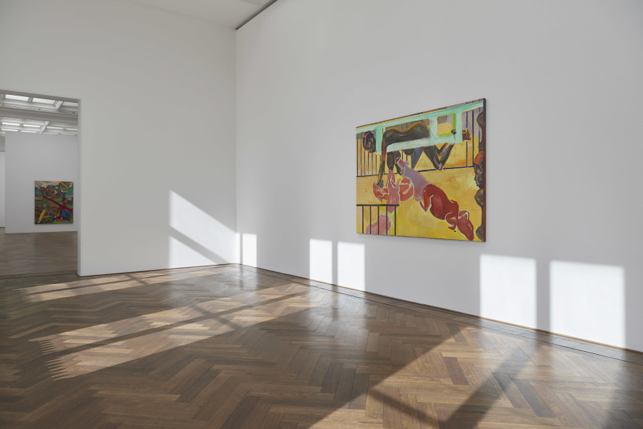 Installation view, Michael Armitage, You, Who Are Still Alive, Kunsthalle Basel, 2022, view on, Mother’s Milk, 2022. Photo: Philipp Hänger / Kunsthalle Basel. All works, unless otherwise mentioned, courtesy of the artist and White Cube. Cave, 2021, Courtesy of the artist and Pinault Collection
