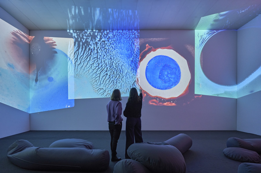 Installation view Otto Piene: Paths to Paradise at Museum Tinguely, Basel, 2024. 5	Otto Piene, The Proliferation of the Sun, 1966/1967, 6 projections and sound; digital copies of the hand-painted glass slides from 1966/1967, 25 min, Gift of the Fôrderkreis für Gegenwartskunst im Kunstverein Bremen 1998 and the artist. © 2024 ProLitteris, Zurich: Otto Piene Estate. Photo: 2024 Museum Tinguely, Base!; Daniel Spehr