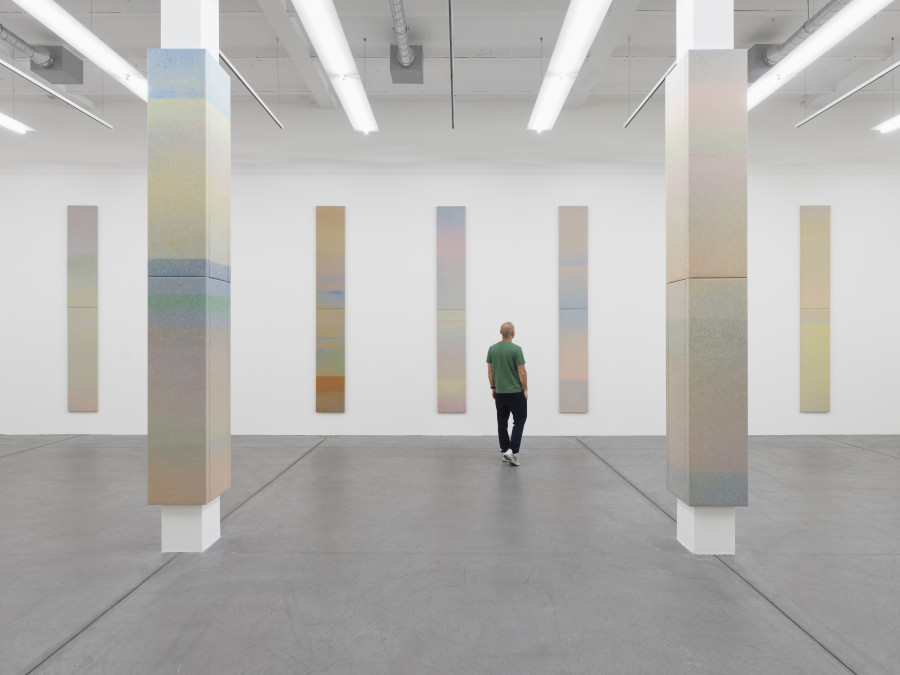 Ana Montiel, The Cortical Columns (deepening into our shared fictions), 2024, 33 Paintings in acrylic on canvas. Courtesy the artist and OMR Gallery, Mexico City. Exhibition view, Museum Haus Konstruktiv, 2024. Photo: Conradin Frei