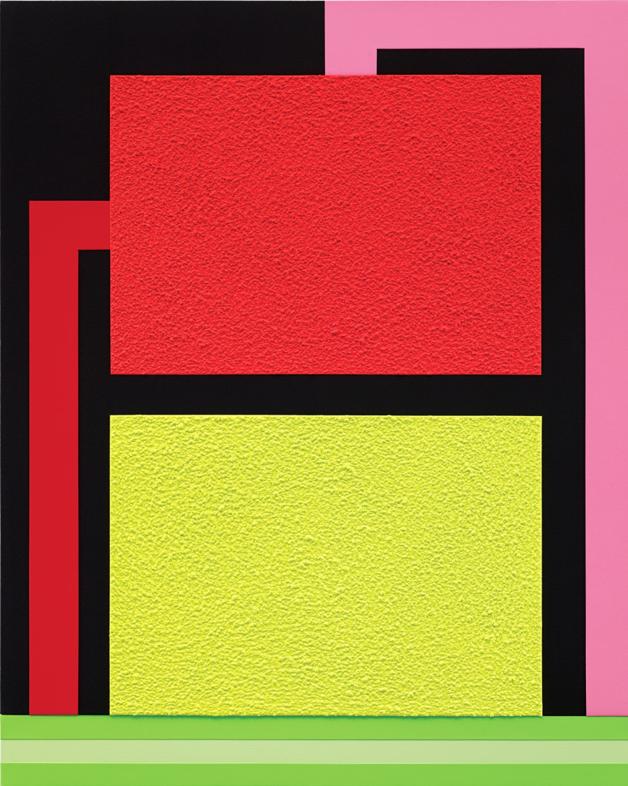 Peter Halley (*1953), Delirium, 2014, acrylic, fluorescent acrylic and Roll-a-Tex on canvas, 166.3 x 134.6 cm, Courtesy Galerie Xippas and Studio Peter Halley