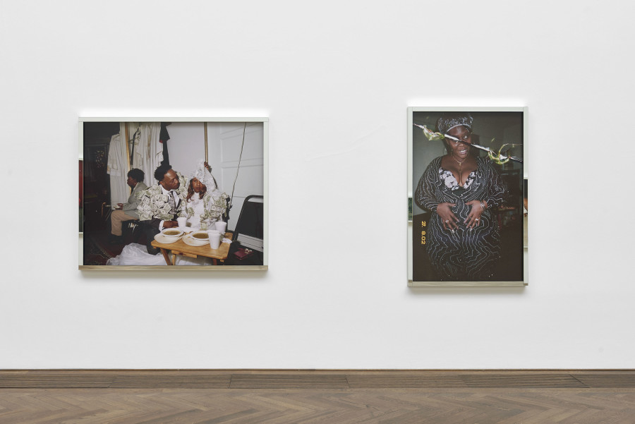 Deana Lawson, installation view, Centropy, Kunsthalle Basel, 2020, view on Latifah’s Wedding, 2020 (left) and Vera, 2020 (right). Photo: Philipp Hänger / Kunsthalle Basel