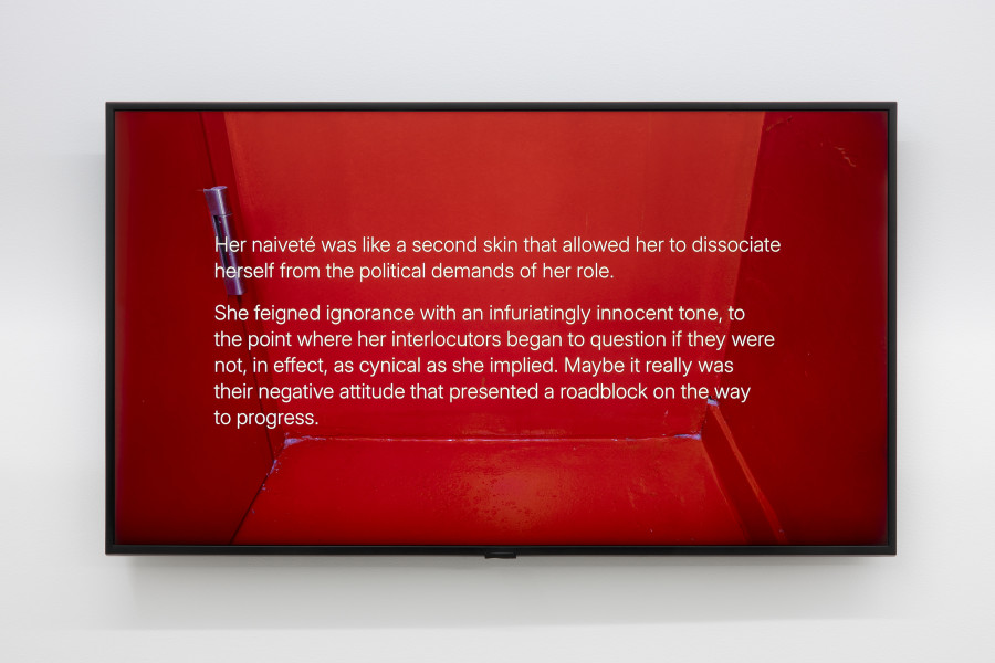 Marta Riniker-Radich, Salami Tactics, 2025, 4k-video, 23 min. loop. Photography: Gina Folly / all images copyright and courtesy of the artist and For, Basel
