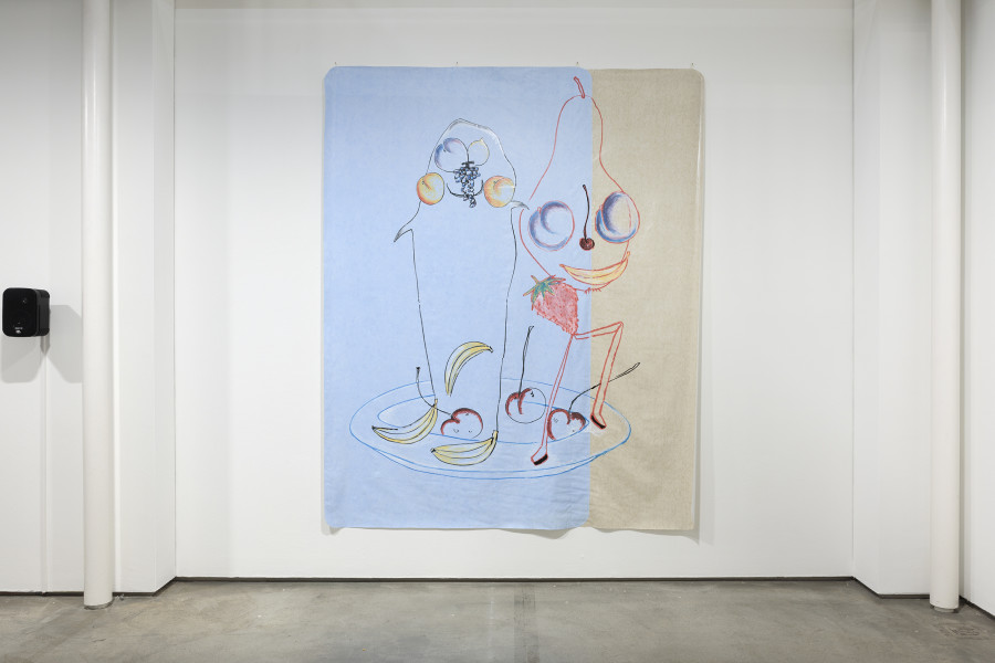 Catherine Biocca, Tropical Punch, 2020, Industriemarker auf Wachstuch und PVC / Industrial marker on waxcloth and PVC, 240 x 200 cm. Courtesy the artist, PSM, Berlin. Photo: Gina Folly