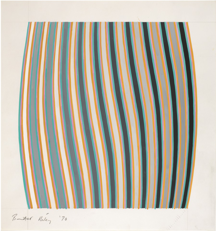 Bridget Riley, Turquoise Cerise and Grey Curves, 1970, Gouache on paper, Kunstmuseum Bern, Anne-Marie and Victor Loeb Foundation, Bern
