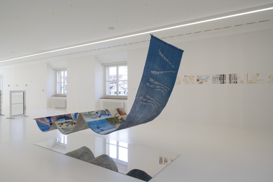 Ausstellungsansicht passato presente mit Werken von Esther Ernst, Johanna Müller und Jonathan Steiger, Helmhaus, Zürich, 2025. Photo credit: Zoe Tempest