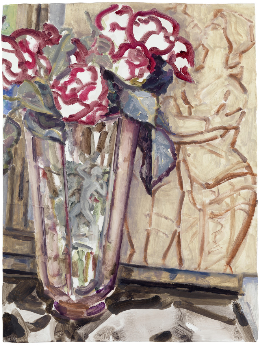ELIZABETH PEYTON, TWO GREEK GIRLS + PEONIES (BERLIN), 2011–2012. Oil on panel 40.6 x 30.5 cm. Private collection © Elizabeth Peyton, Courtesy the artist and Gladstone Gallery, New York and Brussels