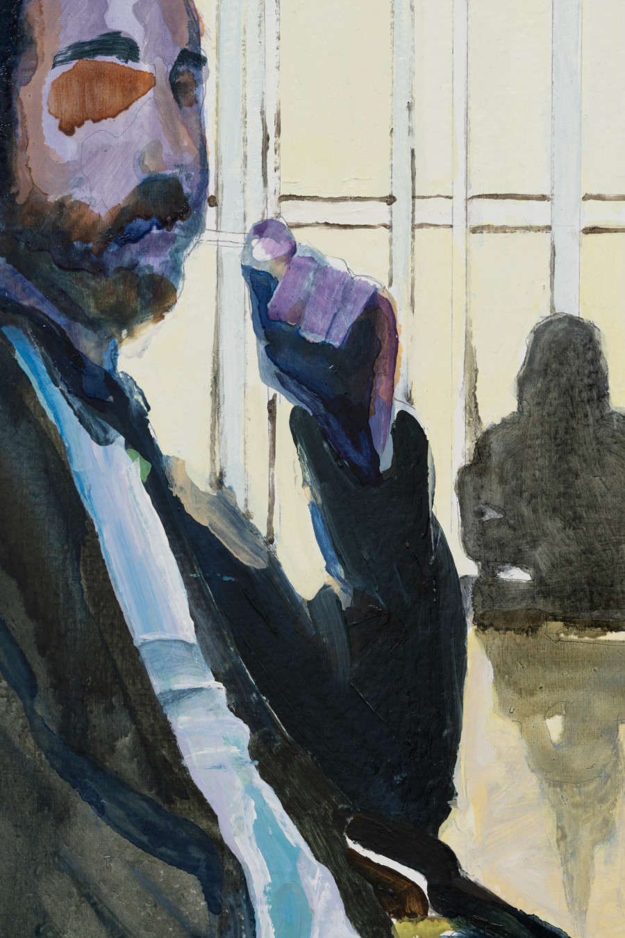 DonChristian Jones, Rafe’s Gaze at The Whitney 2023 (detail), 2024, Oil on wood, 50.5 × 40.5 × 4cm. Photo credits: marytwo