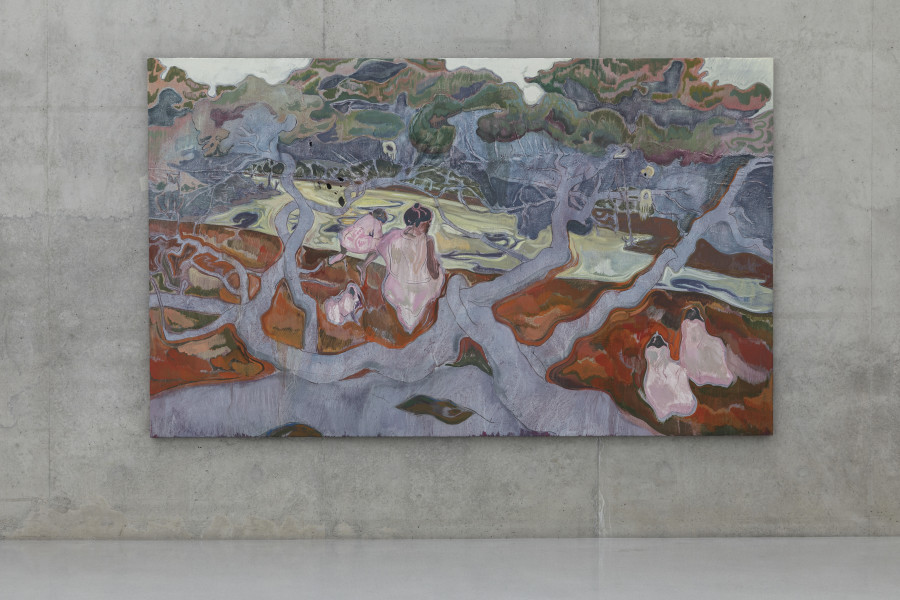 Michael Armitage, Baikoko at the mouth of the Mwachema River, 2016  Installation view second floor Kunsthaus Bregenz, 2023. Photo: Markus Tretter. Courtesy of the artist and Collection of Yuz Foundation. © Michael Armitage, Kunsthaus Bregenz