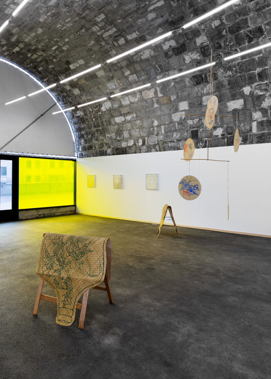 Exhibition view, Melanie Akeret, Luana Cardinaux, Sergio Rojas Chaves, Bad Posture, 2023.
