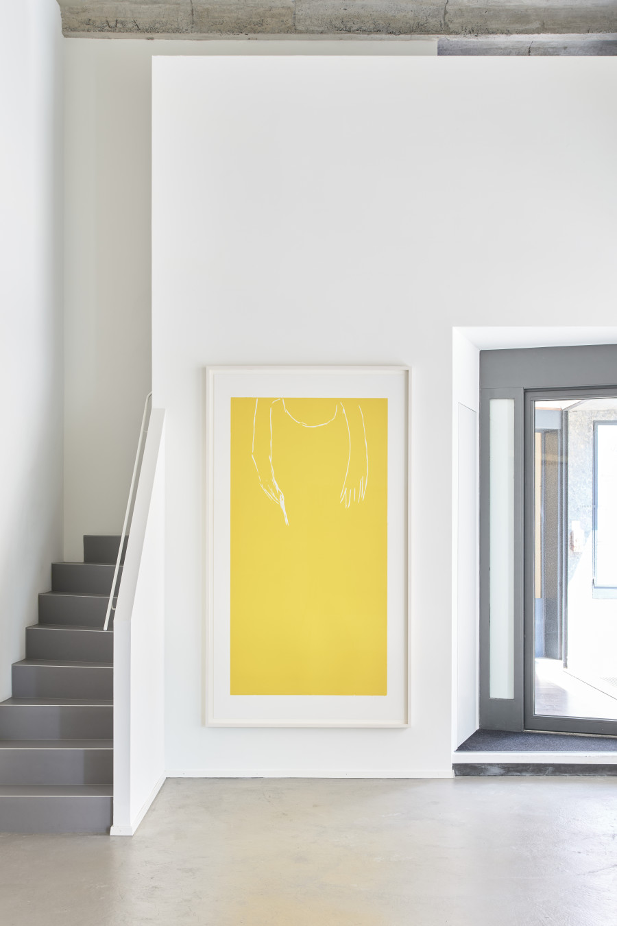 Andrea Büttner, Erntender, 2021, woodcut on paper, 217.5 x 124 cm (framed), unique in color. Photo: Max Ehrengruber, Courtesy of the artist and Galerie Tschudi