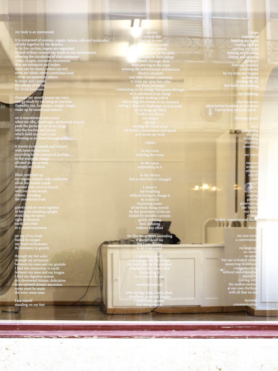 Lara Dâmaso, a score for various paths to a polyphony, 2022. Vinyl foil on window. Credit photo: © James Bantone