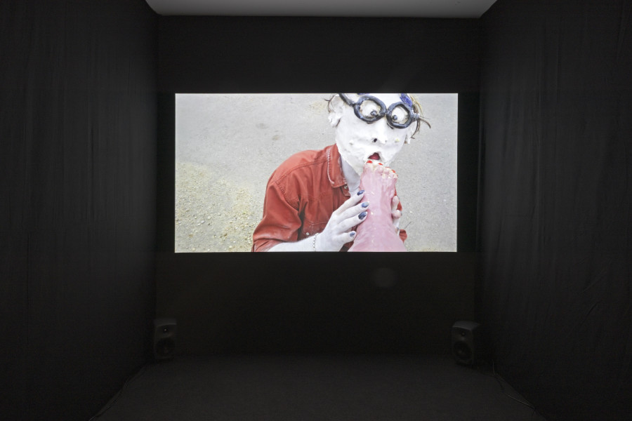Leon Höllhumer, Parrot the Parent, 2023, short movie, 18 minutes. with: Annina Machaz, Florentina Holzinger, Daniel Rajcsanyi, Philipp Pess, Annemarie Arzberger, Apokalypso Mike, Ingrid Dorfinger. music by Karolina Preuschl. Painshaver-Production Kamera, Set, costume, requisites. Photography: Gina Folly / all images copyright and courtesy of the artists and For, Basel
