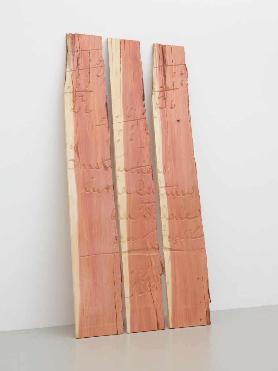 Denise Bertschi, SPATIAL CONVERS(I)OR. The Villa of (no) Return (engraved sequoia wood), 2024. Photography: Sebastian Verdon. Courtesy: Images copyright and courtesy of the artists and CAN Centre d’art Neuchâtel