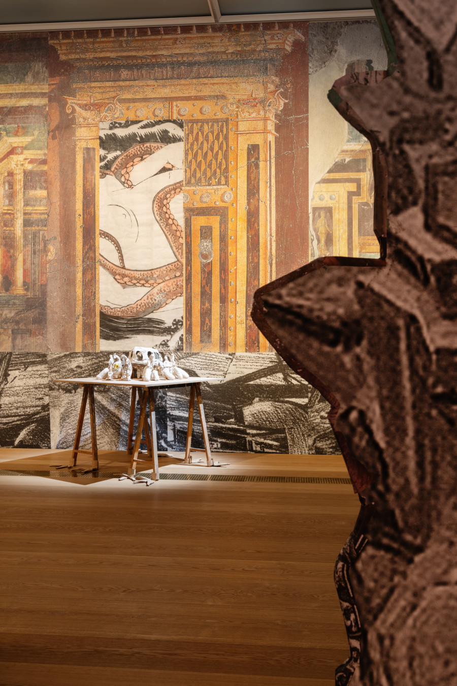 Monster Chetwynd, The Trompe l’oeil Cleavage. Installation view Kunsthaus Zürich, 2025. Photo: Franca Candrian, Kunsthaus Zürich, © Monster Chetwynd