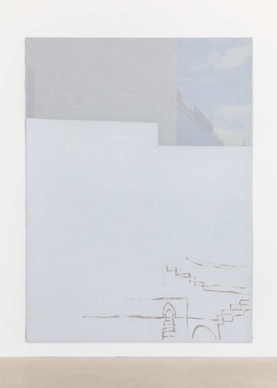 Gilles Jacot, it’s always summer and the sky is blue, 2025, alu dibond advertising boad, fabric, industrial paint, 200 x 150 x 0.5cm