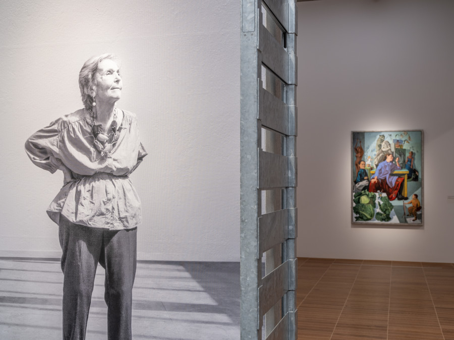 Exhibition view, Paula Rego, Power Games, Kunstmuseum Basel, 2024-2025. The Artist in Her Studio, Paula Rego, 1993, Acrylfarbe auf Leinwand, 180 x 130 cm. © Paula Rego. All rights reserved 2024 / Bridgeman Images. Leeds Museums and Galleries. Bought with support from The Art Fund, the V&A Purchase Grant Fund and the Leeds Art Fund, 1994. Photo credit: Jonas Schaffter.