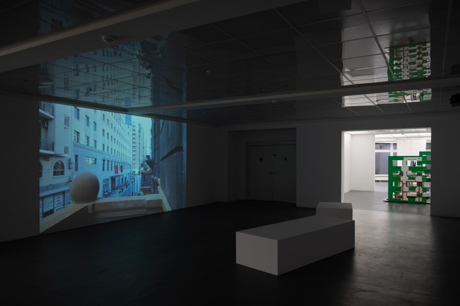 Lea Fröhlicher, Yerevan for the Time Being, 2021;  Nicolas Sarmiento, Live reduction, 2022. Installation view Kunsthaus Baselland 2022. Photo: Finn Curry