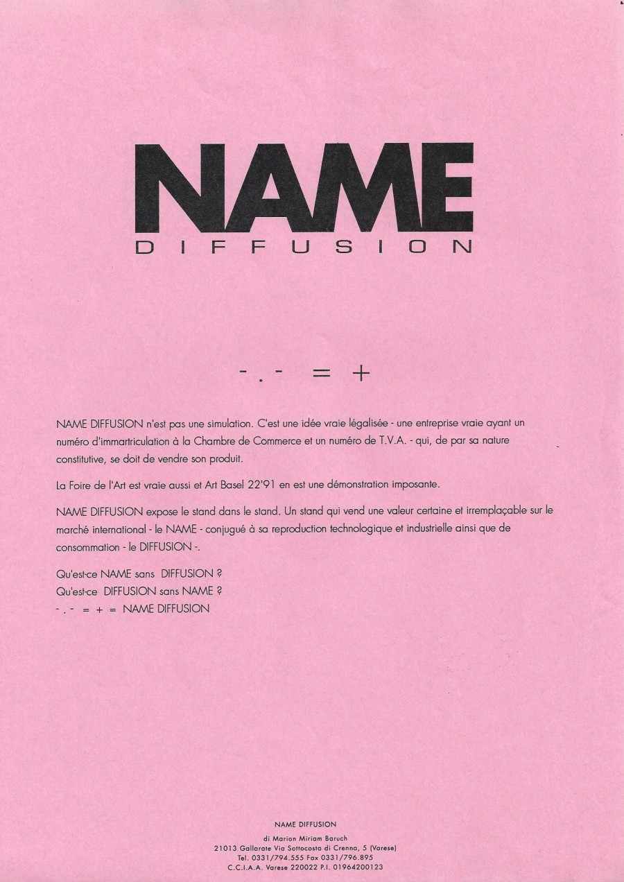 Marion Baruch, Name Diffusion, Untitled (Statement Name Diffusion), 1990, Fotokopie auf farbigem Papier, Courtesy of the artist